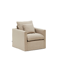Кресло Nora со съемным чехлом серо-коричневое из льна и хлопка