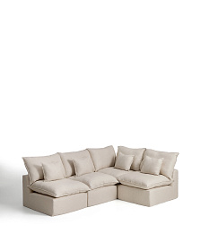 Угловой модульный диван Anarela на 4 места со съемными чехлами из бежевого льна и вискозы, 287 x 197