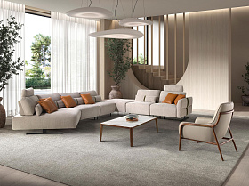 Модульный 5-местный диван 6274 с левым шезлонгом из ткани песочного цвета