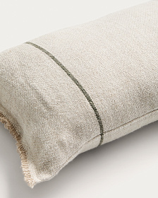 Чехол для подушки Lidore из бежевого льна с зелеными полосами, 30 x 50 см