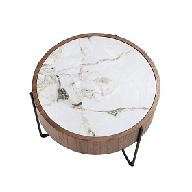 Круглый приставной столик 2139/MH2303B из ореха и мраморной керамики