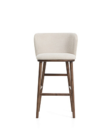 Барный стул Ciselia из бежевого шенилла с ножками из ясеня в отделке орех