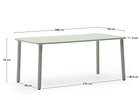 Уличный стол Brai из оцинкованной стали бирюзового цвета 180 x 90 см