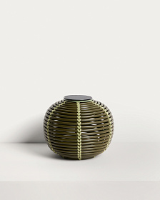 Уличный светильник Garoina солнечных батареях из искусственного ротанга зеленого цвета, 35 см