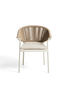 Уличный стул Zuara из алюминия цвета экрю и коричневой веревки