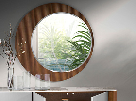 Круглое настенное зеркало 3262/MIR23067 в раме из орехового дерева