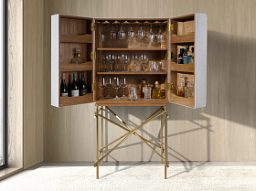 Высокий буфет 3272 из ткани, ореха и полированной золотистой стали