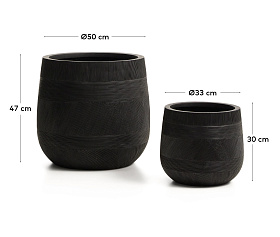 Набор из двух черных кашпо Tival с эффектом цемента, диаметр 50 см/34 см