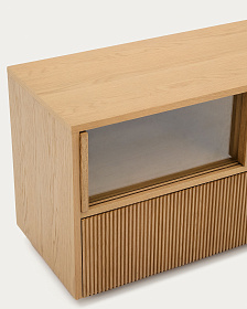 Сервант Helvine с 4 дверцами и 2 ящиками шпон дуба и закаленное стекло, 200 x 54