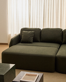 Трехместный диван-кровать Laira с правым шезлонгом из темно-зеленого шенилла 246  см