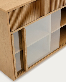 Сервант Helvine с 4 дверцами и 4 ящиками шпон дуба и закаленное стекло, 200 x 75