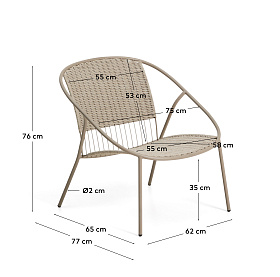 Кресло уличное Atrani из стали и веревки цвета таупе