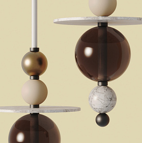 Подвес вертикальный Yma с 5 акс. WHITE, METAL ORO MATE, FUME GRIS 20CM, ALABASTRO 35CM