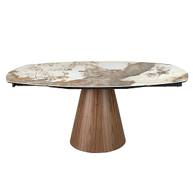 Раздвижной обеденный стол 1187 из керамики в мраморной отделке и ореха