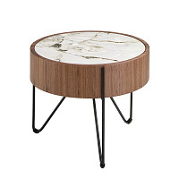 Круглый приставной столик 2139/MH2303B из ореха и мраморной керамики