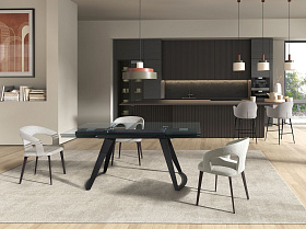 Прямоугольный раздвижной обеденный стол 1150 из стекла и черной стали