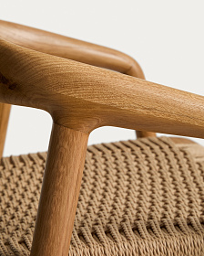 Уличный полубарный стул Derile из массива дуба в натуральной отделке и бежевой веревки