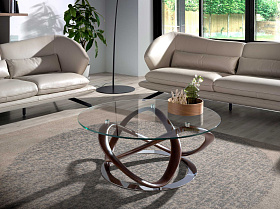 Круглый журнальный столик из стекла и массива ореха CT20050 /2064