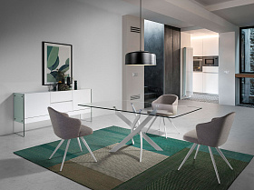 Прямоугольный обеденный стол из закаленного стекла и белой стали 1138-180x95