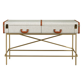 Консольный стол 3271 из шпона ореха и светло-серой ткани