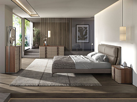 Шифоньер с зеркалом 7205 из кожи, ореха и серой стали