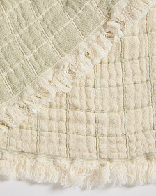 Плед Tivaro из хлопка, жаккардовый в светло-зеленую клетку двухсторонний 130 x 170 см