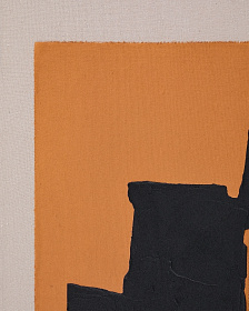 Zernu Абстрактная картина оранжево-чёрная на льняном холсте 