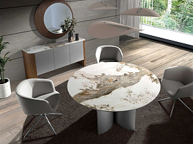 Обеденный стол 1148/RT23067 из серебристого дерева, ореха и керамики с мраморной отделкой
