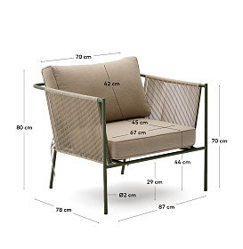 Уличное кресло Zivia из веревки цвета экрю и стали зеленого цвета