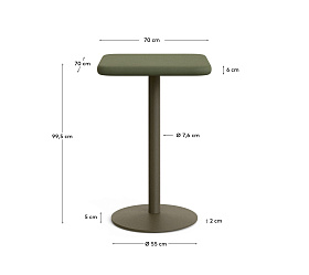 Уличный стол Esilda зеленый из цемента и стали 70х70 см 