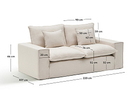 Двухместный диван Anarela из бежевого льна и вискозы со съемным чехлом, 220 см