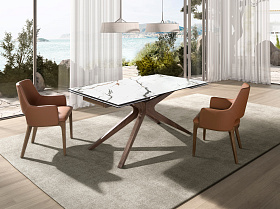 Прямоугольный раздвижной обеденный стол 1157 из керамики в отделке под мрамор