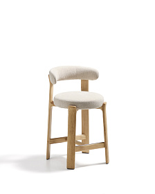 Полубарный стул Granite из бежевого шенилла и ясеня с натуральной отделкой 65 см