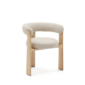 Granite Стул на 3 ножках из бежевого шенилла и массива ясеня в натуральной отделке