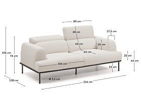2-местный диван Aurum из шенилла цвета экрю и серого металла 210 см
