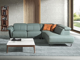 Угловой диван- реклайнер с правым шезлонгом 6252 из бирюзовой кожи