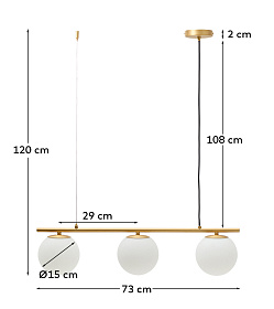 Люстра Brisia из металла в латунной отделке с 3 стеклянными плафонами Ø15 см