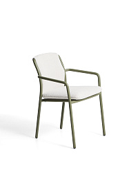 Уличный стул Linosa из зеленого алюминия с бежевой подушкой