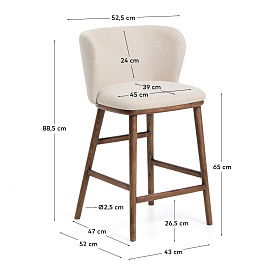 Полубарный стул Ciselia из бежевого шенилла с ножками из ясеня в отделке орех