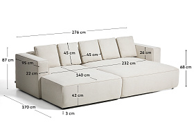 3-местный диван-кровать Marela бежевый шенилл с кушеткой слева, 276 см