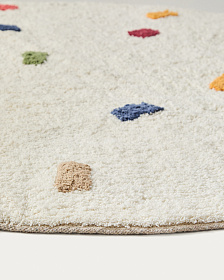 Круглый ковер Epifania из белого хлопка с разноцветными точками, Ø 100 см