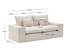 Anarela бежевый льняной диван 2-местный со съемным чехлом и подушками 240 см
