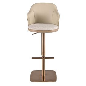 Поворотный барный стул 4232 из кремовой ткани и коричневой экокожи