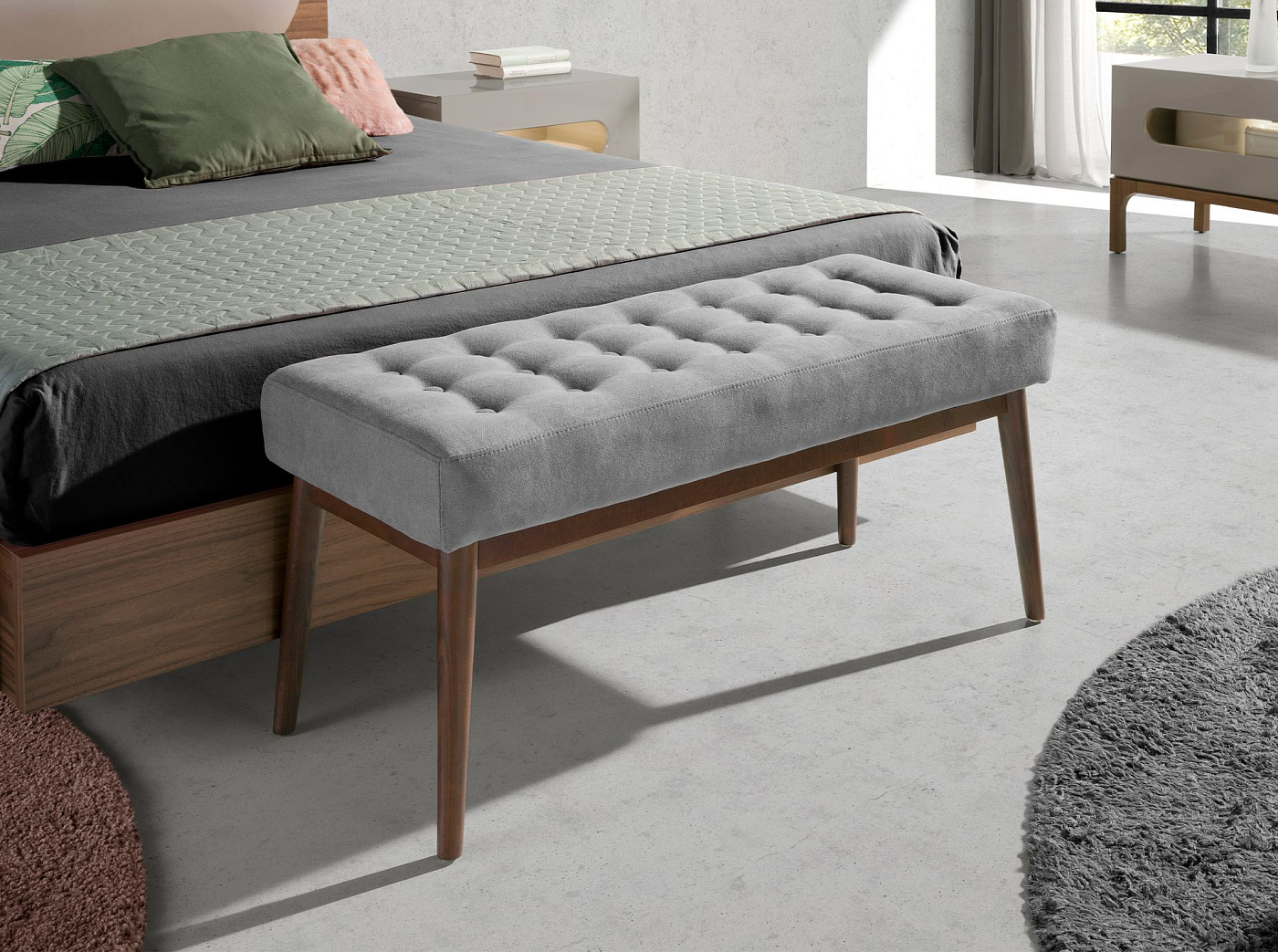 Банкетка 5107/WD1404 с обивкой из темно-серой ткани