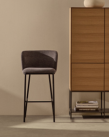 Ciselia Барный стул из темно-серой синели и черной стали 75 см