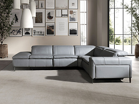5-местный диван с реклайнером 6218 с левым шезлонгом из серой кожи