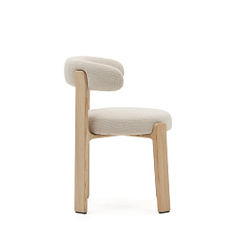 Granite Стул на 4 ножках из бежевого шенилла и массива ясеня в натуральной отделке