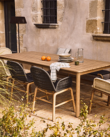 Комплект садовой мебели Sori стол и 6 стульев Alipa из акации и графитовой веревки