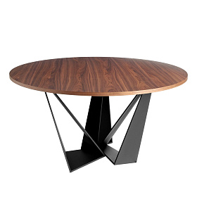 Круглый обеденный стол 1046-Ø140 из орехового дерева и черной стали