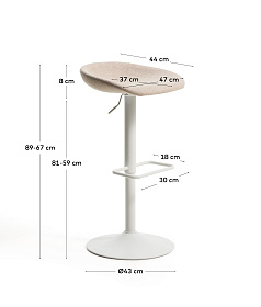 Барный табурет Danua из бежевой синели и матовой стали, 68-89 см